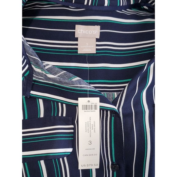 New with tag Chico's stripes botton down  lightweight shirt size 3 XL 1058 - Picture 6 of 9